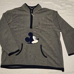 Vtg Womens 1X MICKEY UNLIMITED Camp Serenity Gray Fleece 1/2 Zip Pullover Pocket